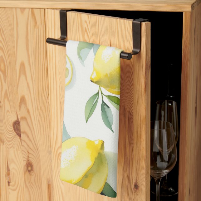 Modern gul citron blommig script bröllopsdusch kökshandduk (Thirds Fold)