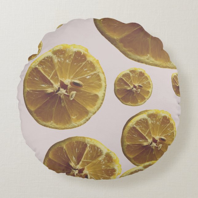 Modern gul citron, färsk frukt, cirkelskiva rund kudde (Framsidan)