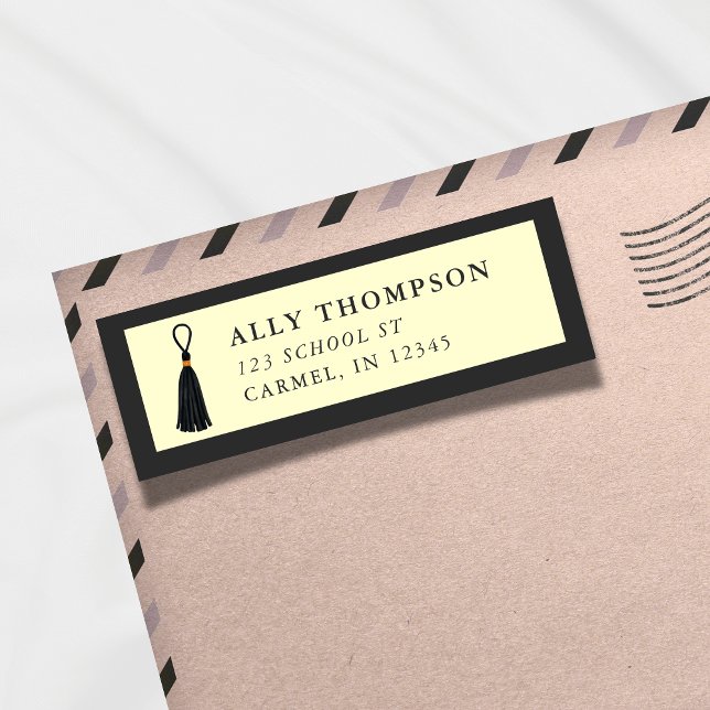 Modern gul examensmössa tofs  returadress etikett (Modern Yellow Graduation Cap Tassel Label)