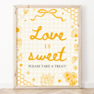 Modern gul gingham honungsbi Kärlek är sött tecken Poster