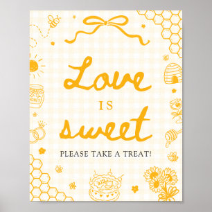 Modern gul gingham honungsbi Kärlek är sött tecken Poster
