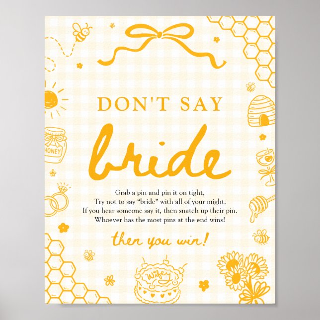Modern gul gingham honungsbi Säg inte brud Poster (Framsidan)