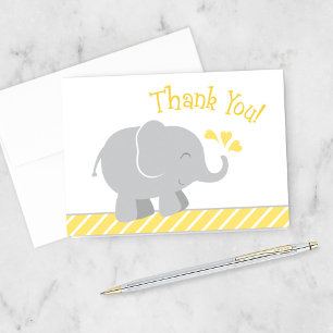 Modern Gul Grå Elefant Bebis Shower Tack Kort