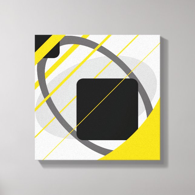Modern Gul Grå Svart Off Vit Lindad Canvas (Framsida)