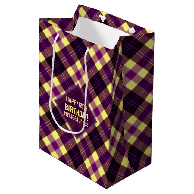Modern Gul Lila Brun Tartan Rutig Anpassad (Framsidan Vinklad)