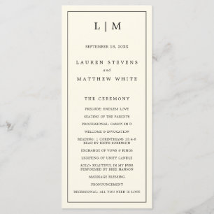 Modern Gul Monogram Elegant Bröllop Program