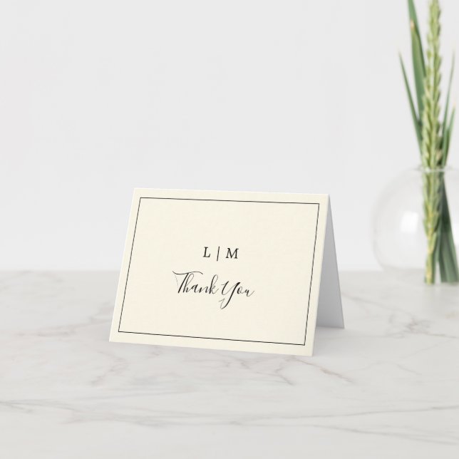 Modern Gul Monogram Elegant Bröllop Tack Kort (Framsida)