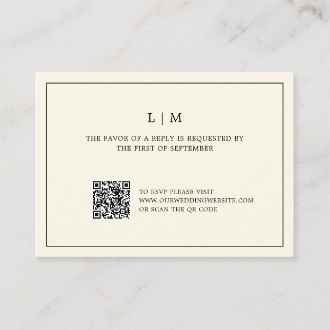 Modern gul monogram QR-kod bröllops-RSVP Anteckningskort (Framsida)