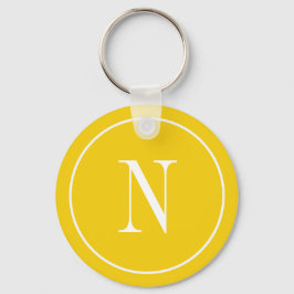 Modern gul och vit monogram initial nyckelring