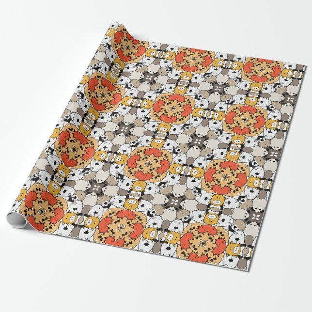 Modern gul orange brun seriehund mönster  presentpapper (Utrullad)