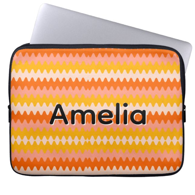 Modern gul, orange och vit sicksack-mönster laptop fodral (Framsidan)