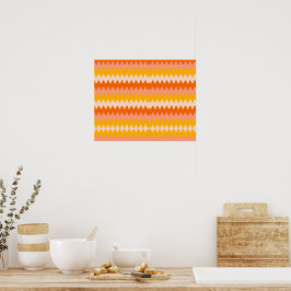 Modern gul, orange och vit sicksack-mönster poster
