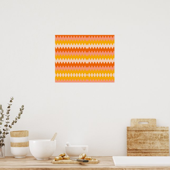 Modern gul, orange och vit sicksack-mönster poster (Kök)