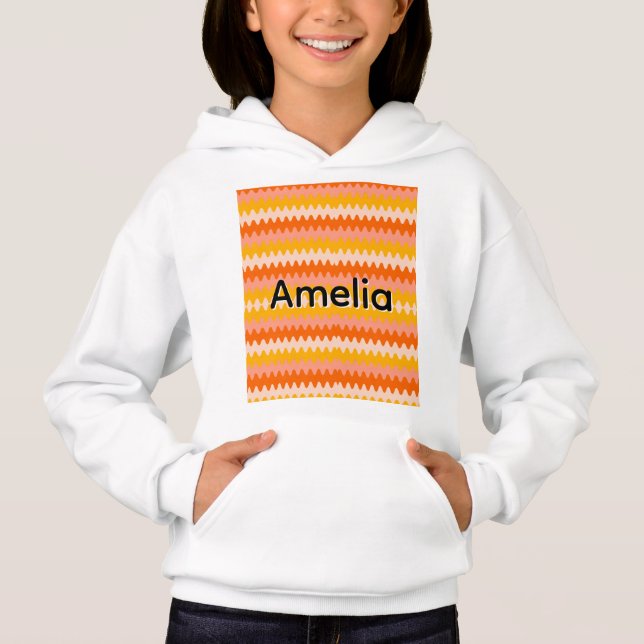 Modern gul, orange och vit sicksack-mönster t shirt (Framsida)