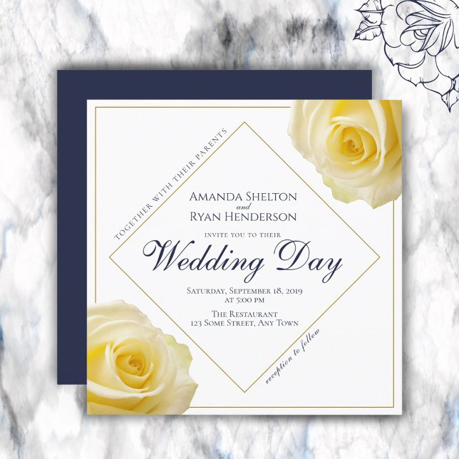 Modern Gul ros Blommigt Bröllop Inbjudningar (Skapare uppladdad)