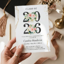 Modern gul rosa blomster examensfirande klass 2026