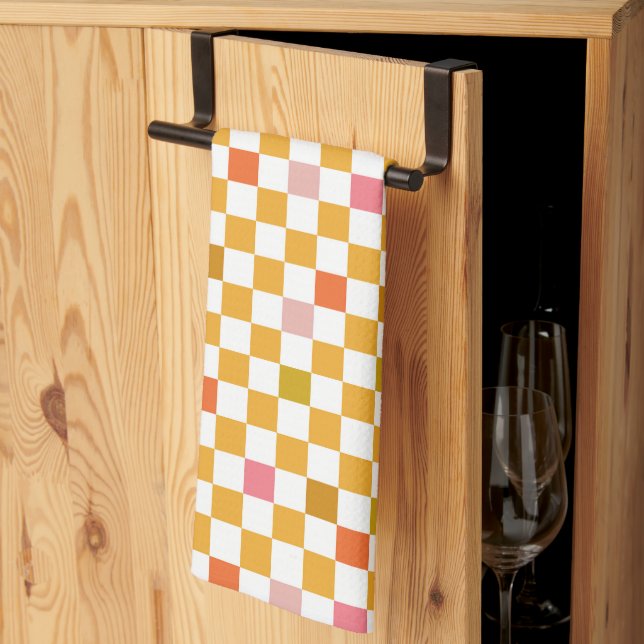 Modern Gul Rutig Mönster Kökshandduk (Thirds Fold)