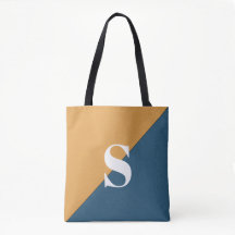 Modern gul senap marinblå monogram handväska