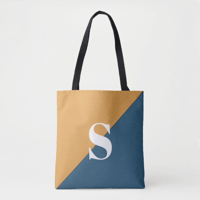 Modern gul senap marinblå monogram handväska tygkasse (Framsida)