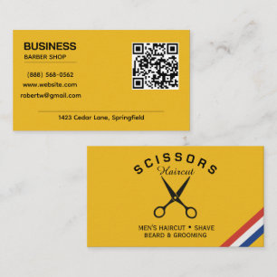 Modern Gul Senap QR-kod Barberare Visitkort