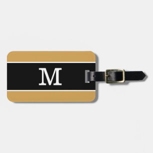 Modern Gul Senap Svart Vit Randig Monogram Bagagebricka
