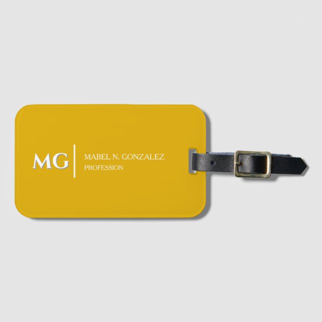 Modern Gul Senap Trendig Stilren Monogram Bagagebricka (Framsida horisontal)