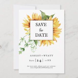 Modern Gul Solros Bröllop Flat Save The Date Spara Datumet