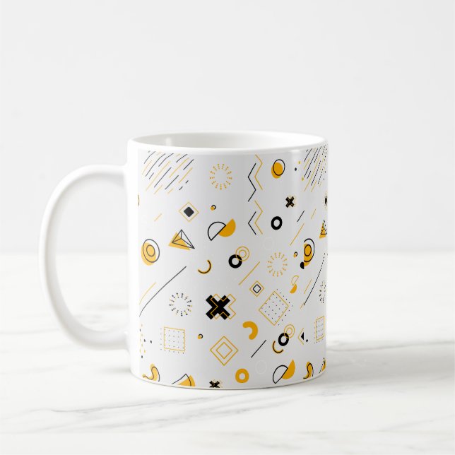 Modern gul svart geometrisk mönster kaffemugg (Vänster)