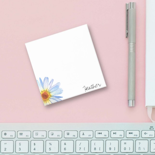 Modern Gul Vit Margareta Akvarell Anpassa P Post-it Block (Skapare uppladdad)