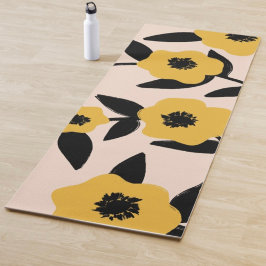 Modern Gula blommor Black Löv Mönster