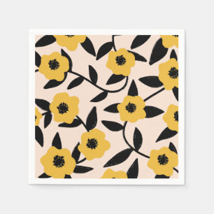 Modern Gula blommor Black Löv Mönster Pappersservett