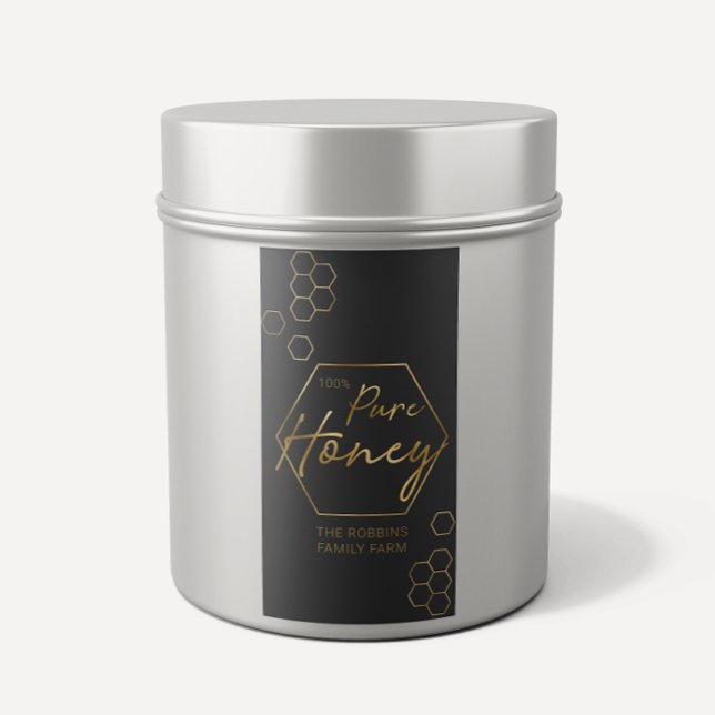 Modern Guld 100 % ren honung Burk-etiketter Apiary Fraktsedel (Skapare uppladdad)