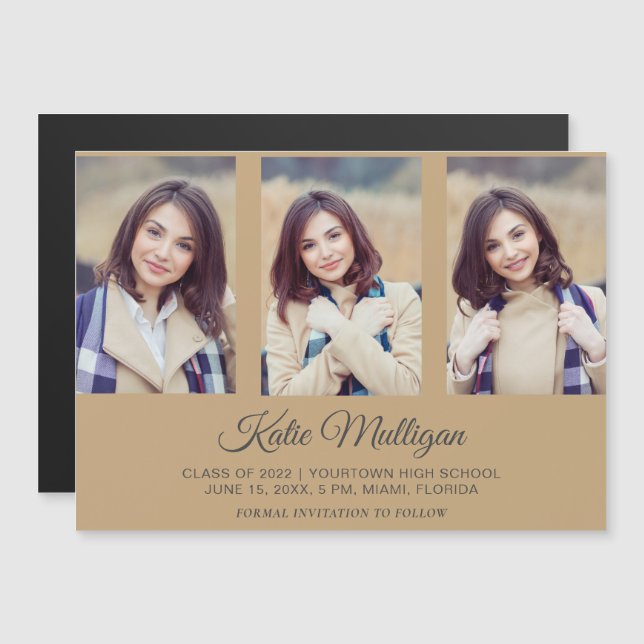 Modern Guld 3 Photo Studenten Spara 2022 (Fram/baksida)