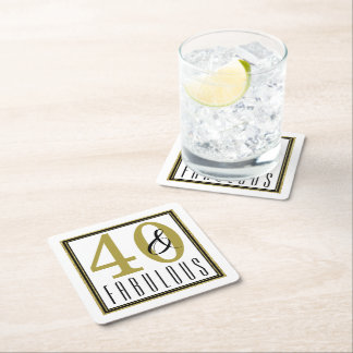 Modern Guld 40 & Fabulous 40:e födelsedagen Party Underlägg Papper Kvadrat