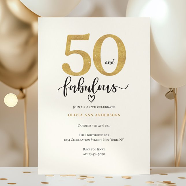 Modern Guld 50 Fantastisk Födelsedag  Inbjudningar (Skapare uppladdad)