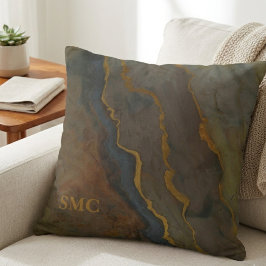 Modern Guld Abstrakt Marmor Monogram Kudde