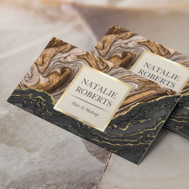 Modern Guld Agate Black Marble Luxury Salon Spa Visitkort (Skapare uppladdad)