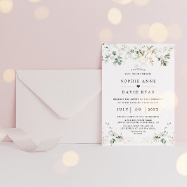 Modern Guld Airy Watercolor Greenery Bröllop Inbjudningar
