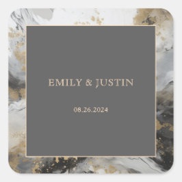 Modern Guld Antracite Artistic Watercolor Bröllop Fyrkantigt Klistermärke