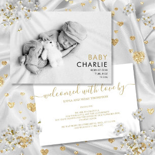 Modern guld baby foto chic elegant födelse meddelande