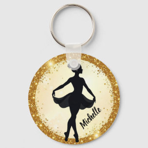 Modern Guld Ballerina Ballet Dance Personlig Nyckelring