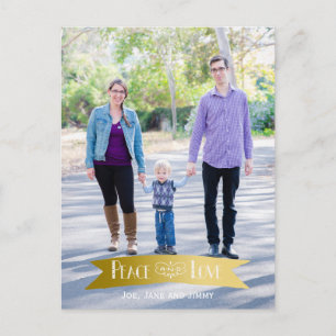 Modern Guld Banner Peace and Joy Photo Helg Vykort