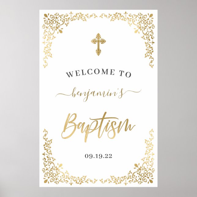 Modern Guld Baptism Botaniskt välkomnande Poster (Framsidan)