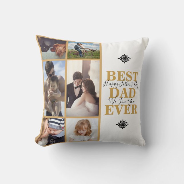 Modern Guld Bästa Pappa Nånsin Foto Collage Kudde (Framsida)