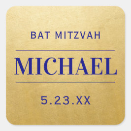 Modern guld & blå Bar Mitzvah födelsedags namn gåv Fyrkantigt Klistermärke