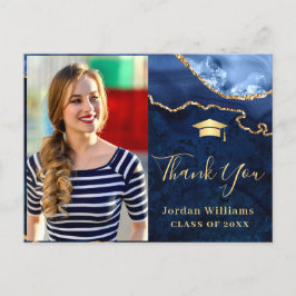 Modern Guld Blå Marmor Agat Examen Tacksamhet Vykort