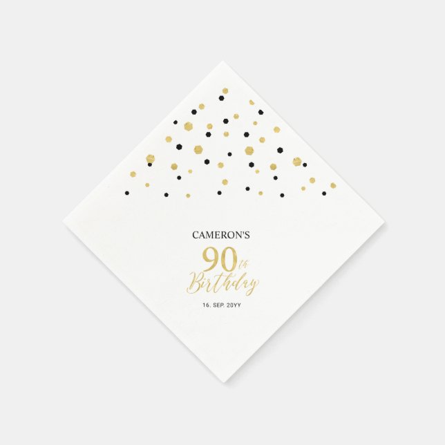 Modern Guld & Black 90:e Födelsedagsfest Napkins Pappersservett (Hörn)