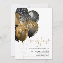 Modern Guld Black Balloons 21:a Party Inbjudningar