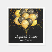 Modern Guld Black Balloons Confetti Grad Party