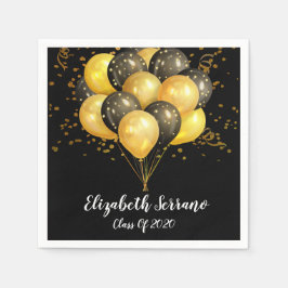 Modern Guld Black Balloons Confetti Grad Party Pappersservett